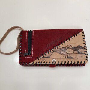 Red Leather Women Wallet w/Zipper & Mirror Handmade by Central American Artisans